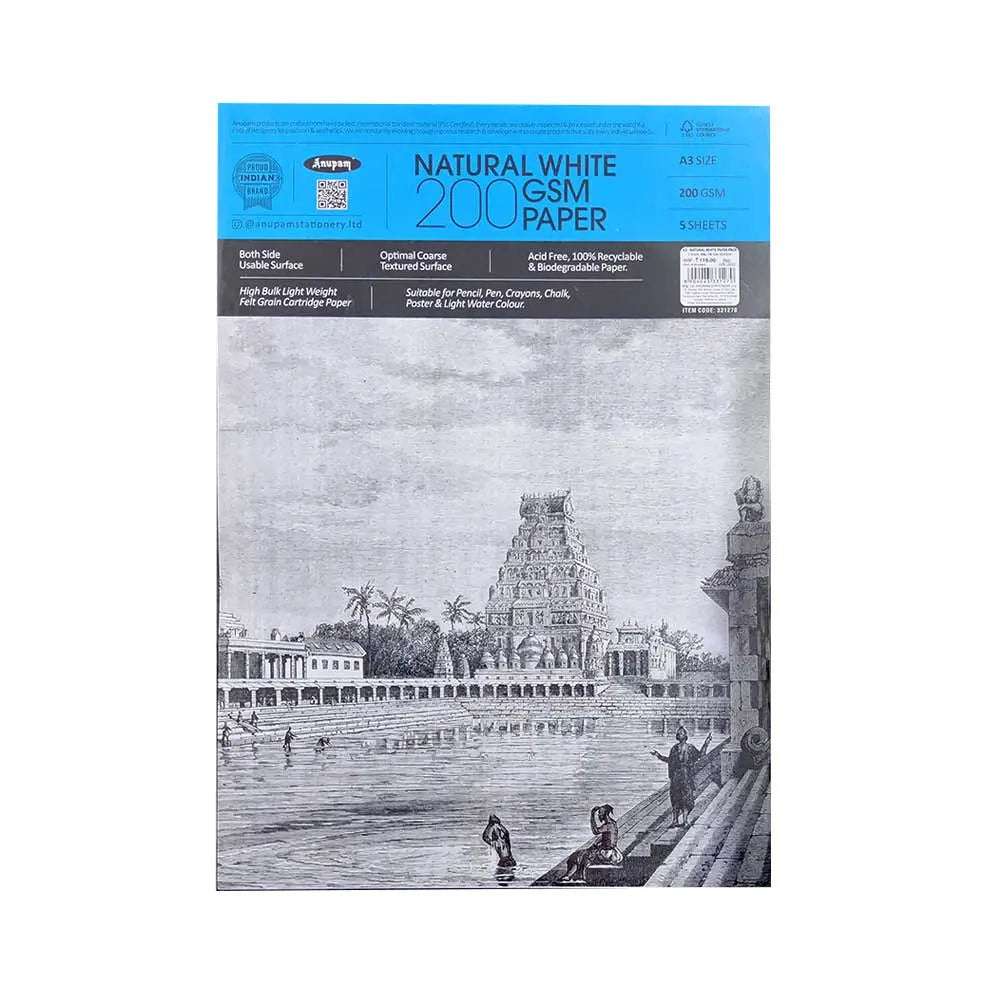 Anupam Natural White Sketching Paper - 200 GSM Cartridge Paper