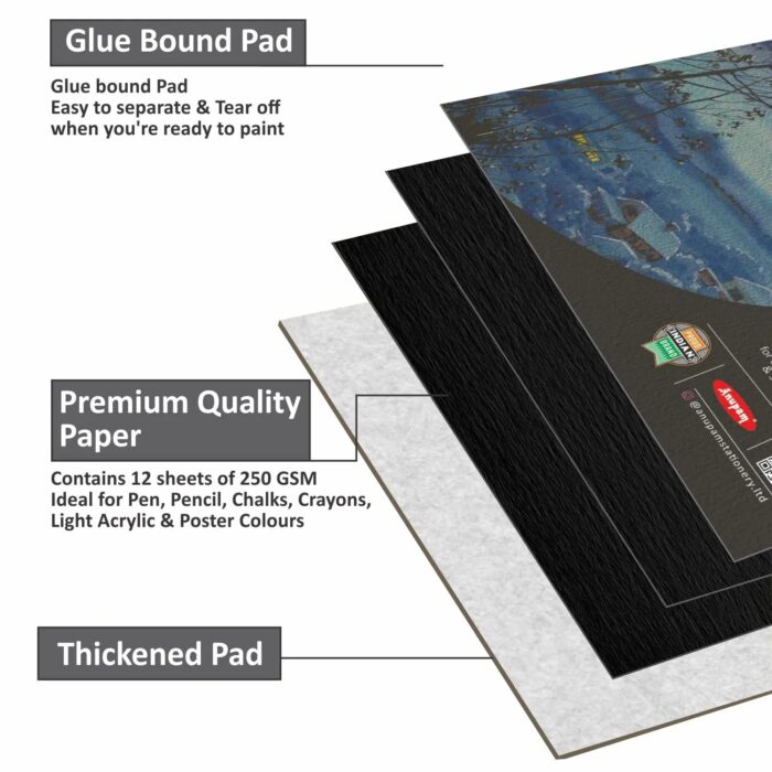 Anupam Pupil Black Toned Watercolour Paper Glued Pad 250 GSM - Image 3