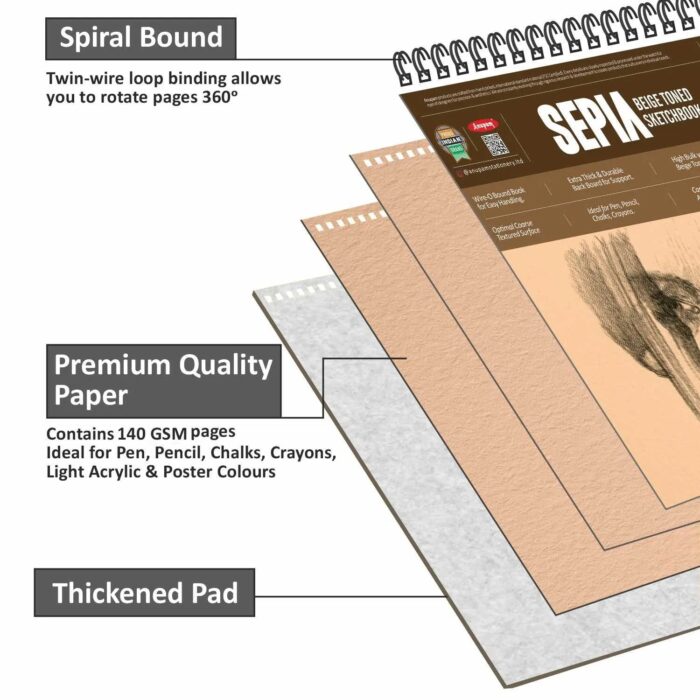 Anupam Sepia (Beige) Toned Sketchbook -140 GSM - Wireo Book - Image 3