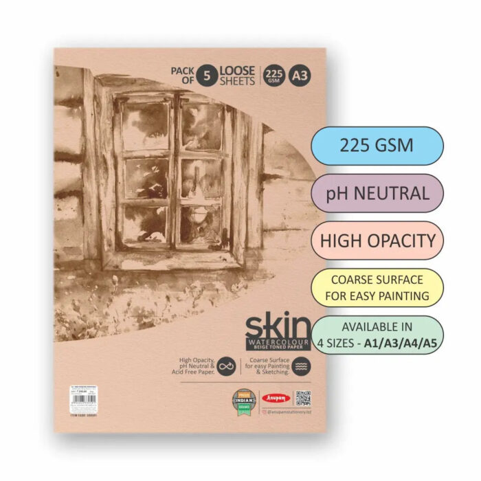 Anupam Skin Toned Watercolour Paper Loose Sheets 225gsm - Image 4