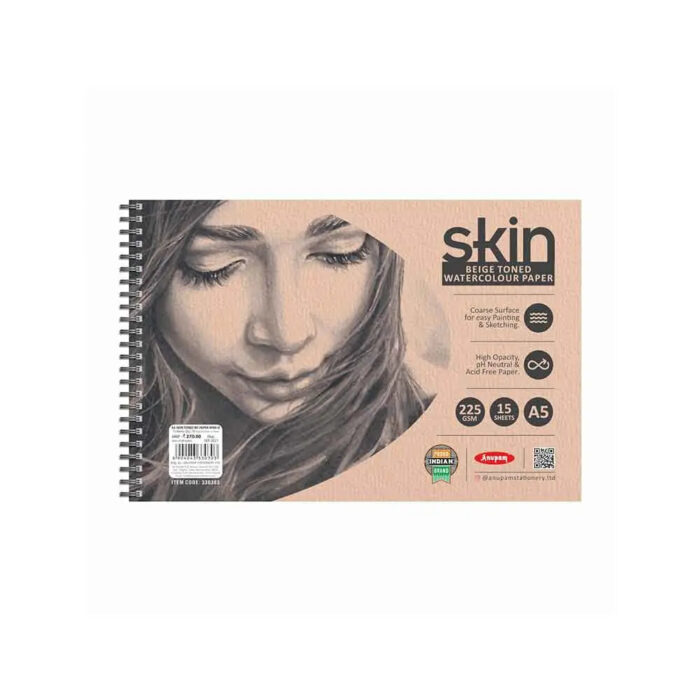 Anupam Skin Toned Watercolour Paper Wireo Book 225 GSM - Image 1