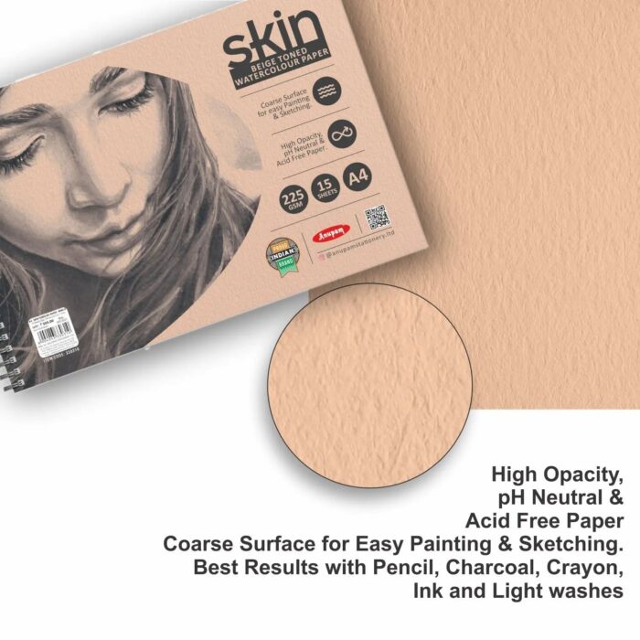 Anupam Skin Toned Watercolour Paper Wireo Book 225 GSM - Image 3