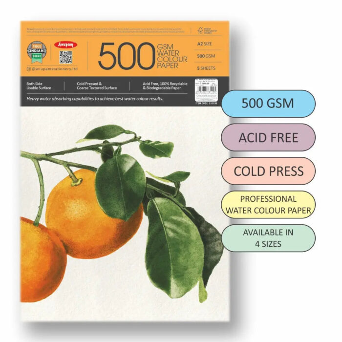 Anupam Watercolour Paper 500 GSM Cold Pressed (Loose Sheets) - Image 2