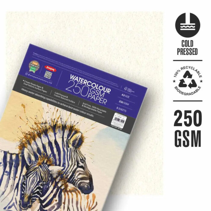 Anupam Watercolour Paper Cream Shade 250 GSM Cold Pressed  (Loose Sheets) - Image 2