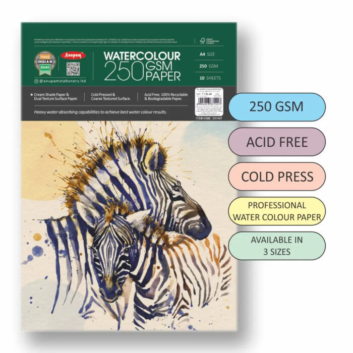 Anupam Watercolour Paper Cream Shade 250 GSM Cold Pressed  (Loose Sheets) - Image 3