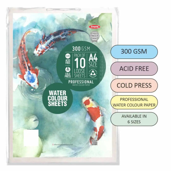 Anupam Watercolour Paper Loose Sheets 200 and 300 GSM Cold Pressed - Image 14