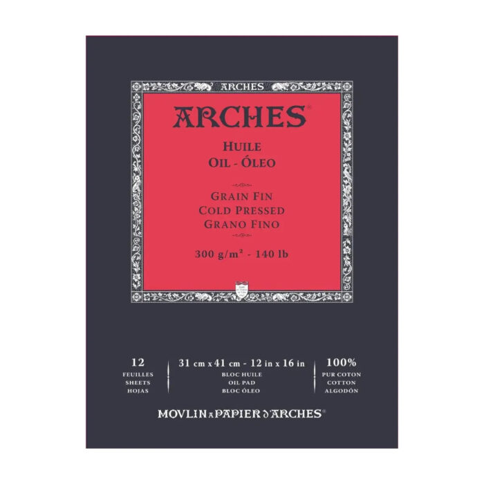 Arches Oil Huile White Fine Grain 300GSM,Cold pressed Short Glued Pad 31x41cm -12SHT - Image 1