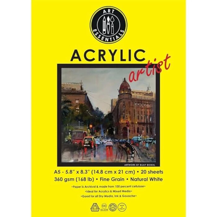 Art Essentials Artist Acrylic Natural White Fine Grain 360 GSM (Loose) - Image 3