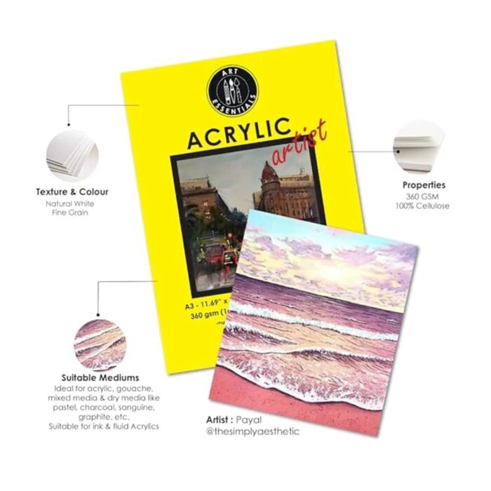 Art Essentials Artist Acrylic Natural White Fine Grain 360 GSM (Loose) - Image 1