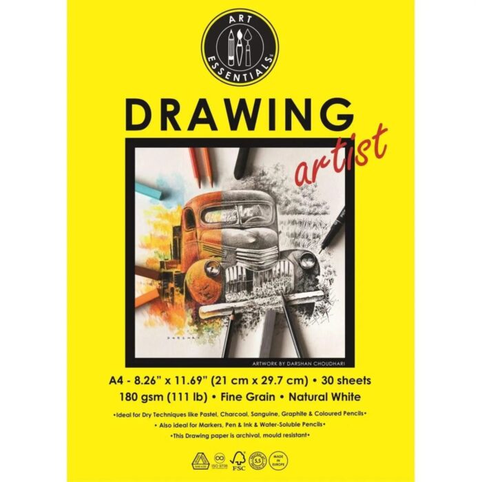 Art Essentials Artist Drawing Paper Natural White Fine Grain 180GSM - (Loose) - Image 3