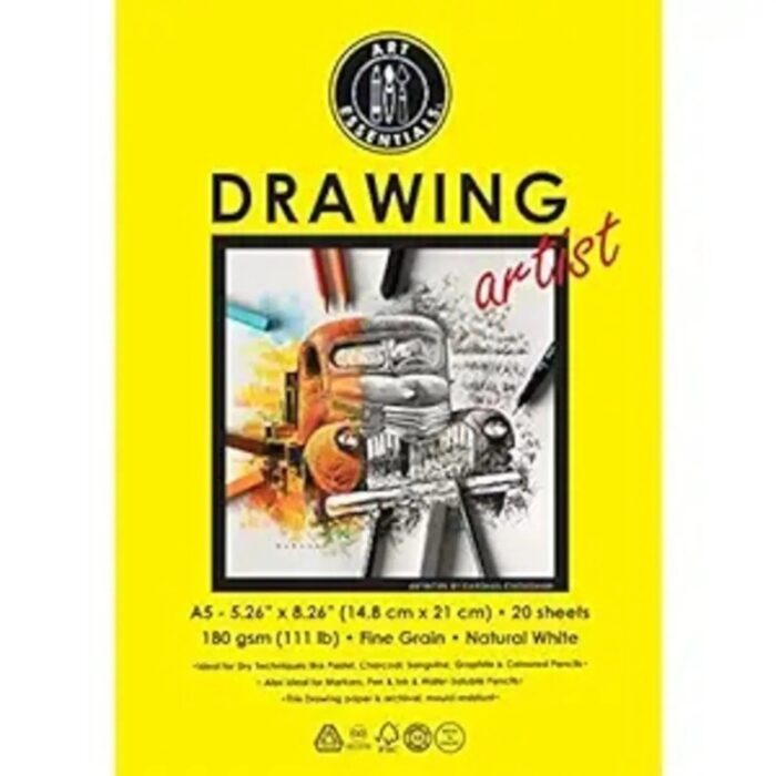 Art Essentials Artist Drawing Paper Natural White Fine Grain 180GSM - (Loose) - Image 4