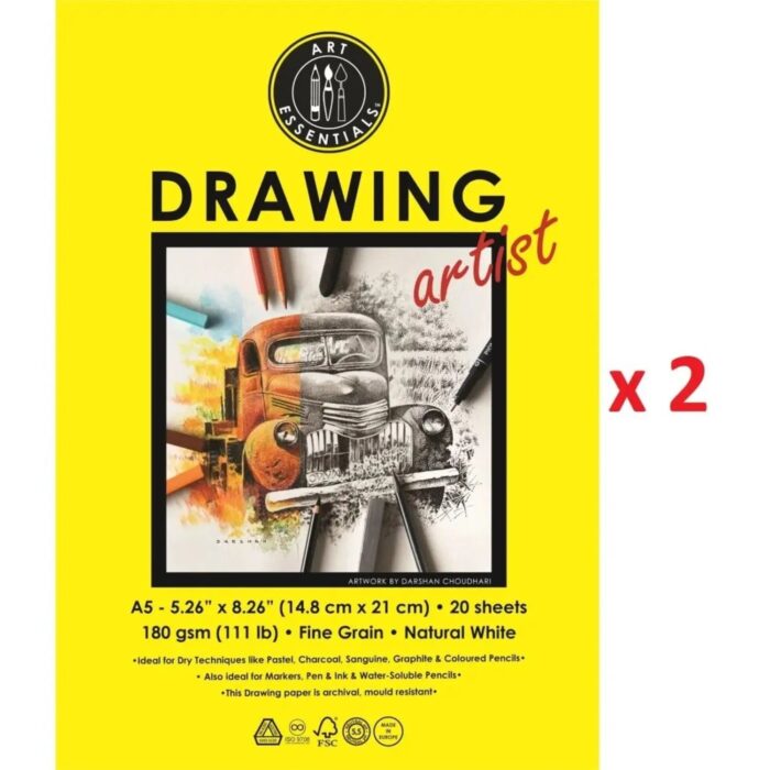 Art Essentials Artist Drawing Paper Natural White Fine Grain 180GSM - (Loose) - Image 5