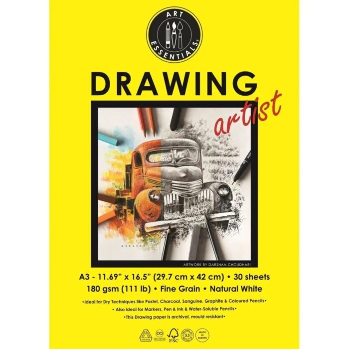 Art Essentials Artist Drawing Paper Natural White Fine Grain 180GSM - (Loose) - Image 6