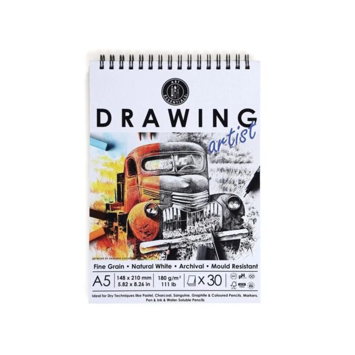 Art Essentials Artist Drawing Paper Natural White Fine Grain 180GSM,30SHT - Spiral Pad - Image 2