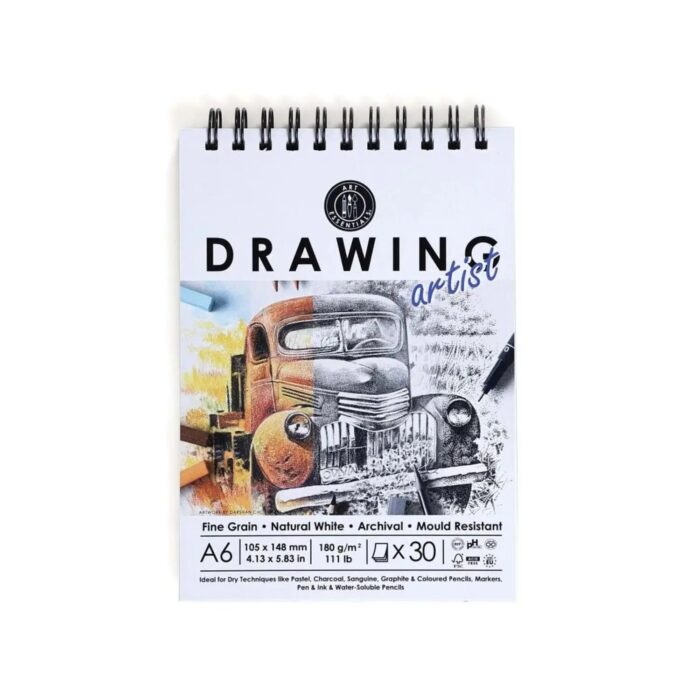 Art Essentials Artist Drawing Paper Natural White Fine Grain 180GSM,30SHT - Spiral Pad - Image 3