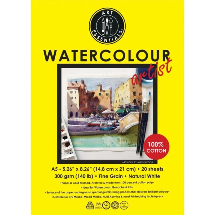 Art Essentials Artist Watercolour Paper Cold Pressed,100% Cotton,300GSM,-Poly Pack(Loose) - Image 4