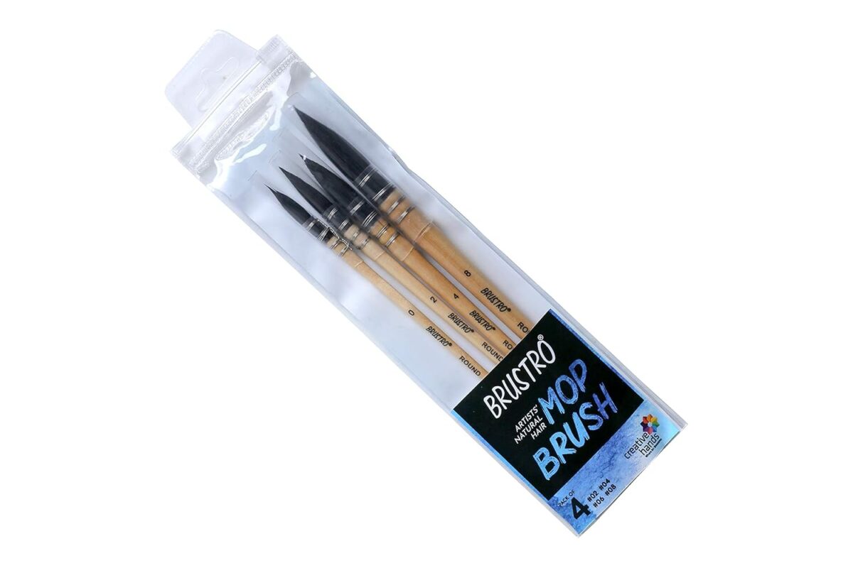 BRUSTRO Artist's Natural Hair MOP Brush Set of 4 - (0, 2, 4, 8)