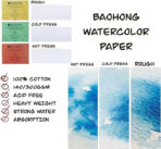 Baohong Artists Watercolour Paper - Natural White  300 GSM - 100% Cotton Paper Glued 4 Side Pad (Block) Of 20 Sheet (Artist Level) - Image 3