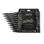 Brustro Metallic Brush Pens Set of 10 | Metallic Brush Pens for Calligraphy & Black Paper