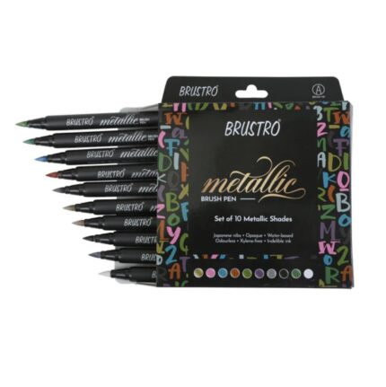Brustro Metallic Brush Pens Set of 10 | Metallic Brush Pens for Calligraphy & Black Paper