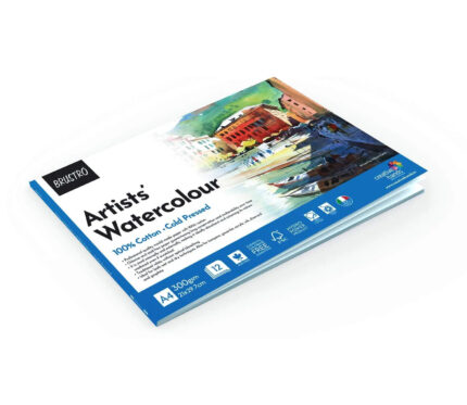 100% Cotton , chlorine & acid Free. Cold Pressed . 300 GSM, size – A4 Glued Pad , 12 Sheets