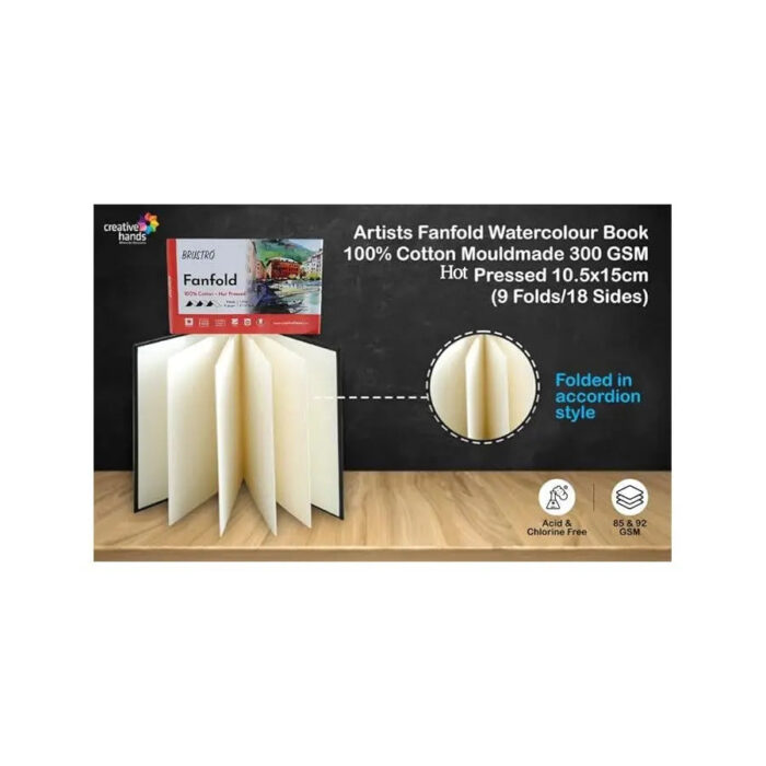 Brustro Artists Fanfold Watercolour Book 100% Cotton Mouldmade 300 GSM,10.5x15cm - Image 6