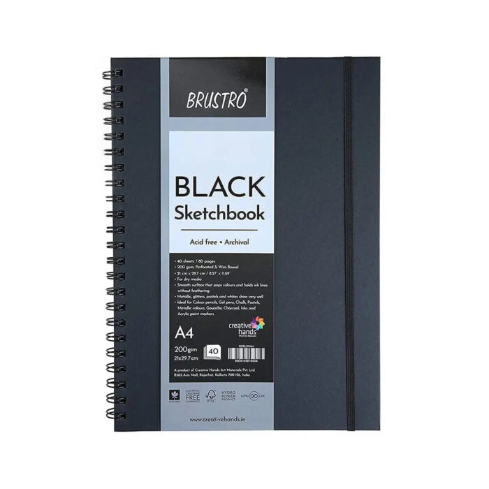 BRUSTRO Black Sketchbook 200GSM Wiro Bound, Spiral, Premium, Acid-free Paper, Professional-Grade, Ideal for Dry media, Mandala art, Graphite, Charcoal, School, Office use - Image 3