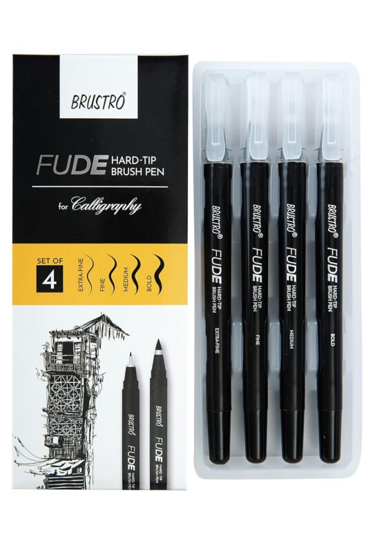 Brustro Fude Hard-Tip Brush Pen Black Ink Set of 4