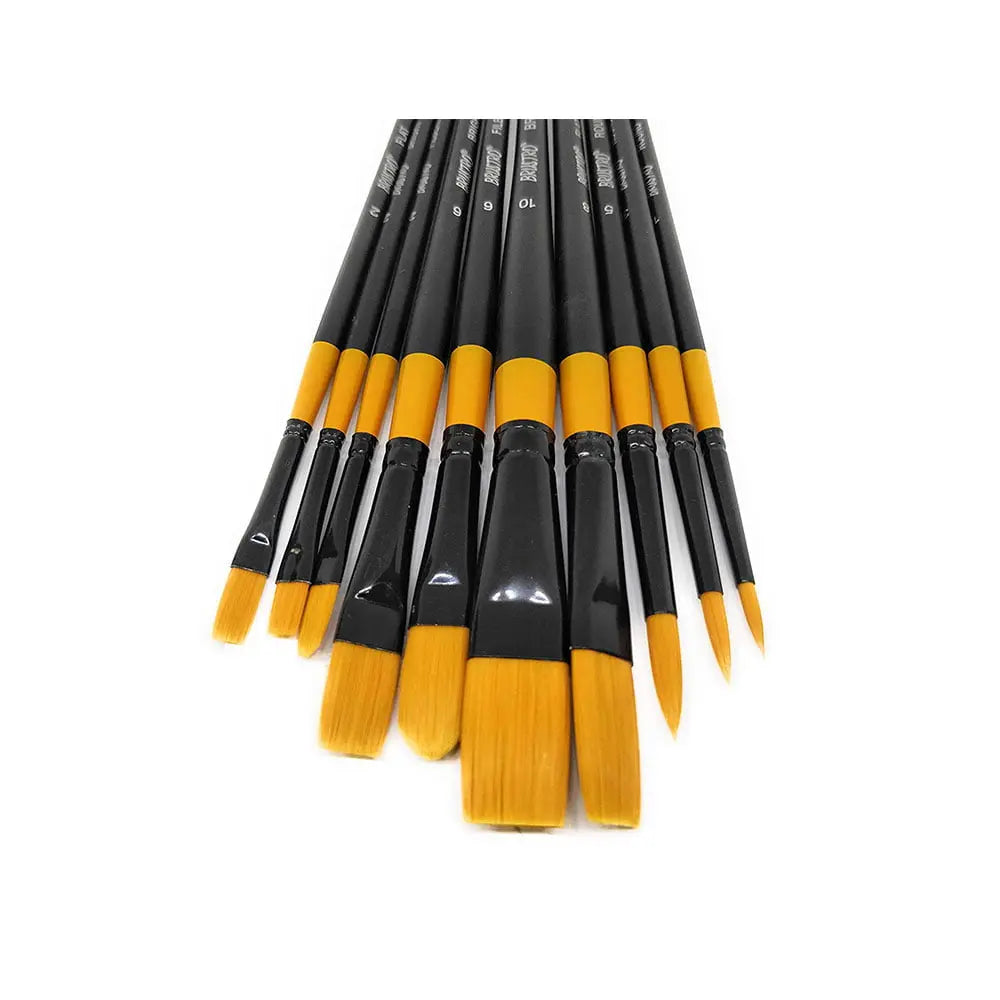 Brustro Gold Taklon Acrylic, Oil & Watercolour Round Brush Set Of 10