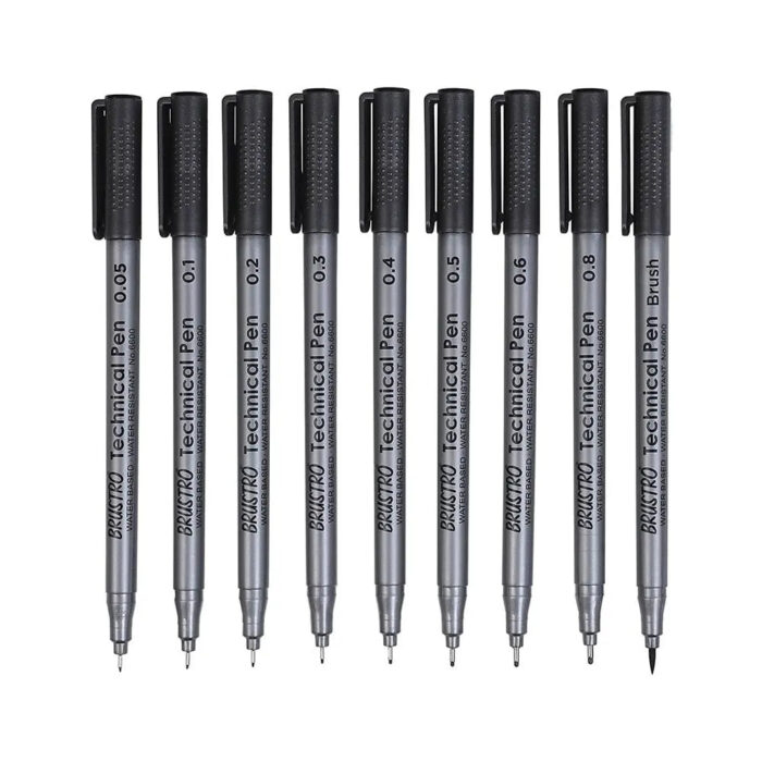 Brustro Technical Pens Black Assorted Set Of 9