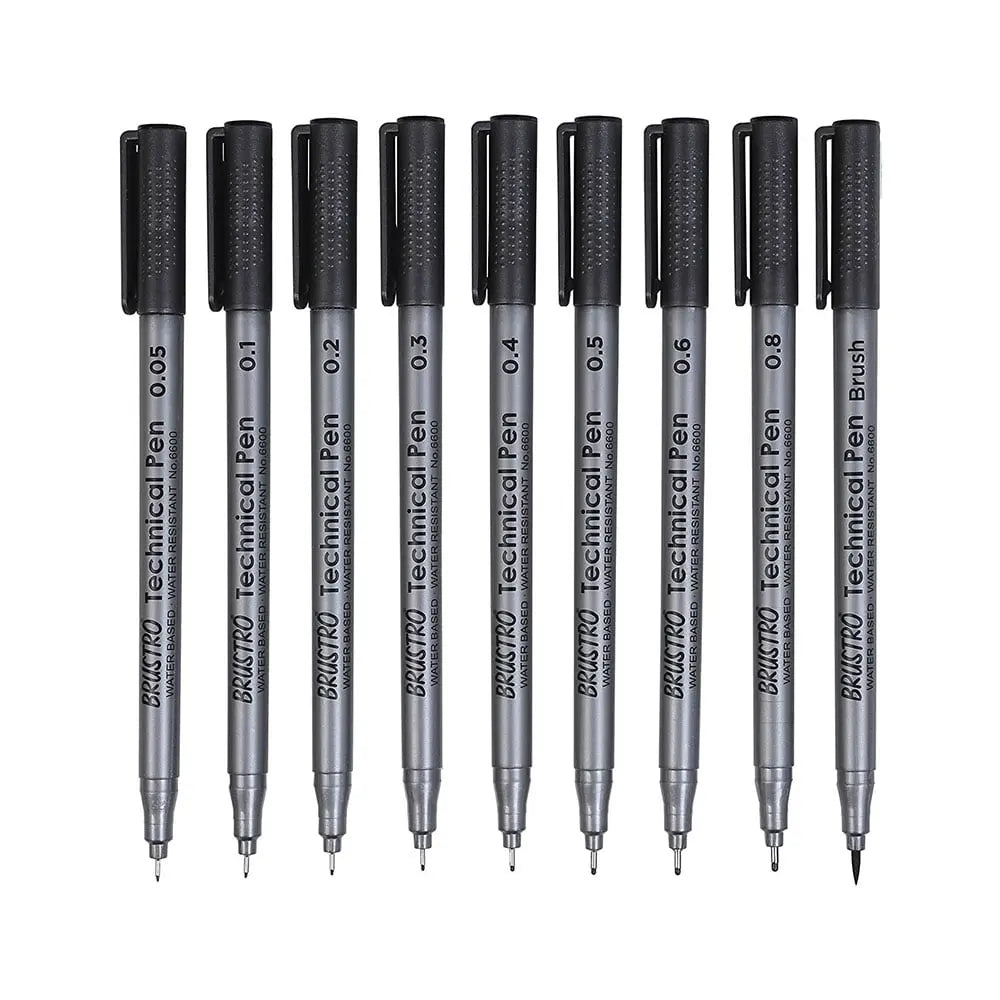 Brustro Technical Pens Black Assorted Set Of 9