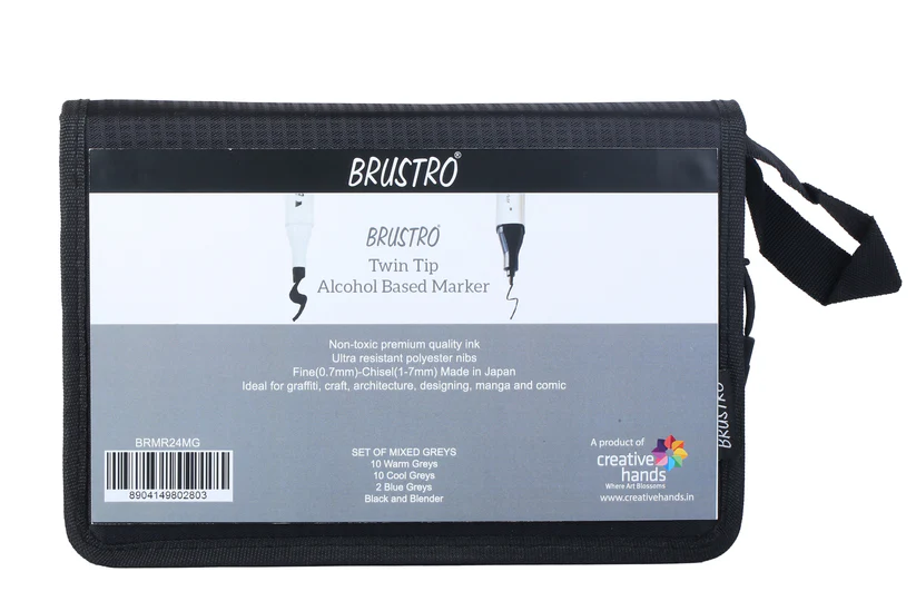Brustro Twin Tip Alcohol Based Marker Set of 24 Mixed Greys