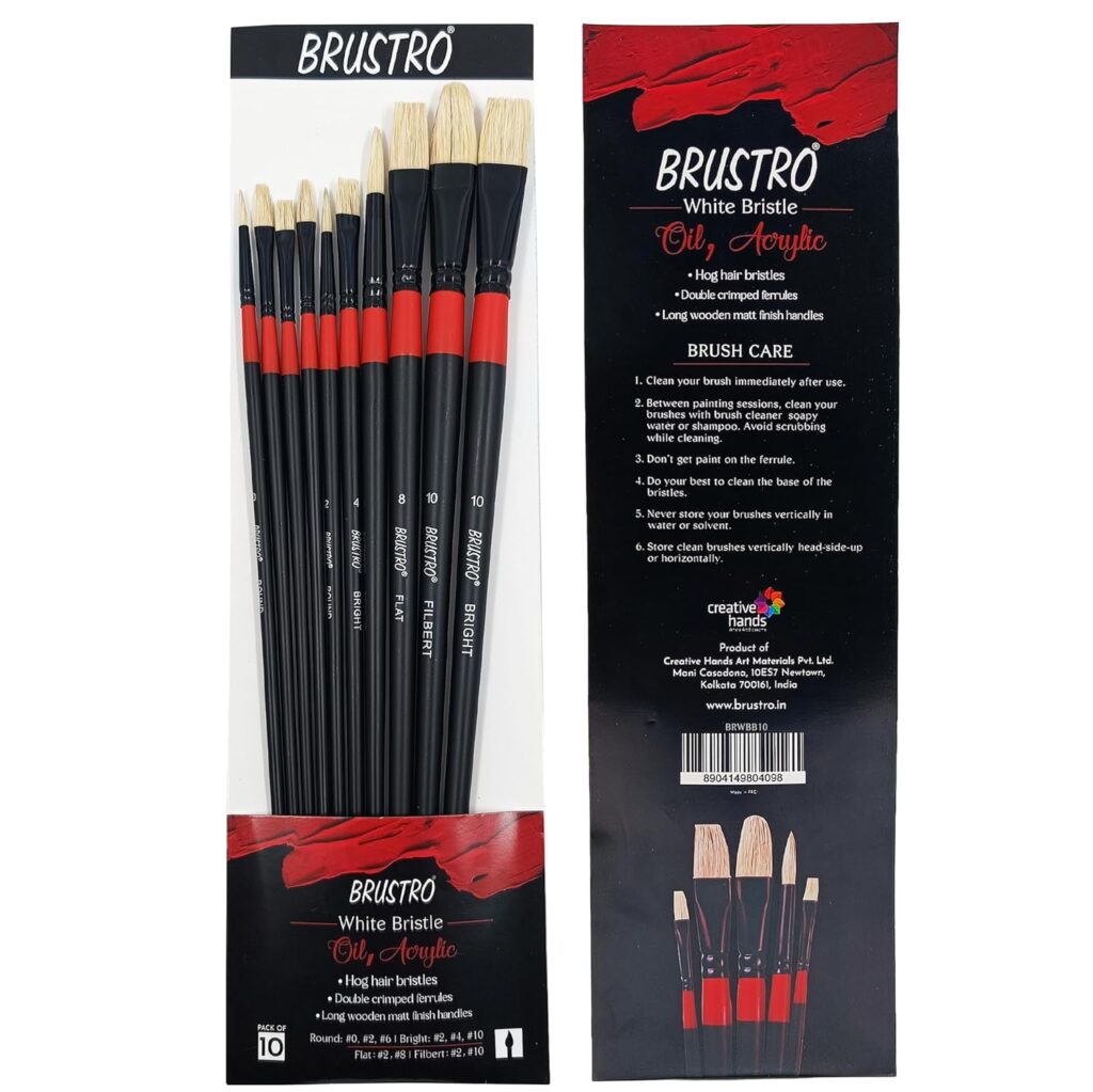 Brustro White Bristle Oil Acrylic Colour Round Brush Set Of 10