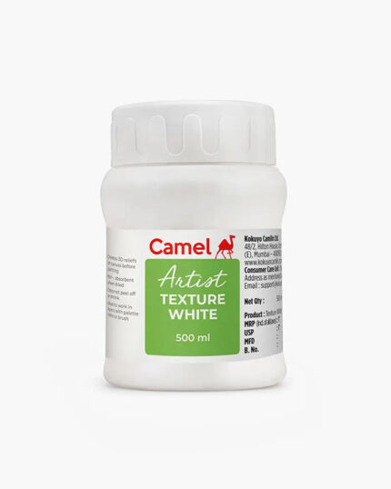 Jar of Camel Texture White paint showcasing its thick and creamy texture, ideal for creating impasto effects and adding dimension to artwork.