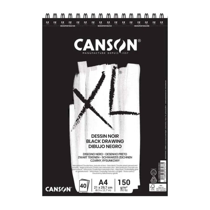 Canson XL Black Spiral Drawing Pad (150 GSM) - Image 1