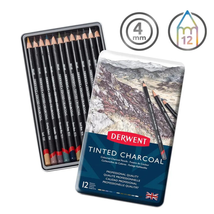 Derwent Tinted Charcoal Drawing Pencils Blister Watersoluble Pencils Set of 12 ( 2301690 ) - Image 1