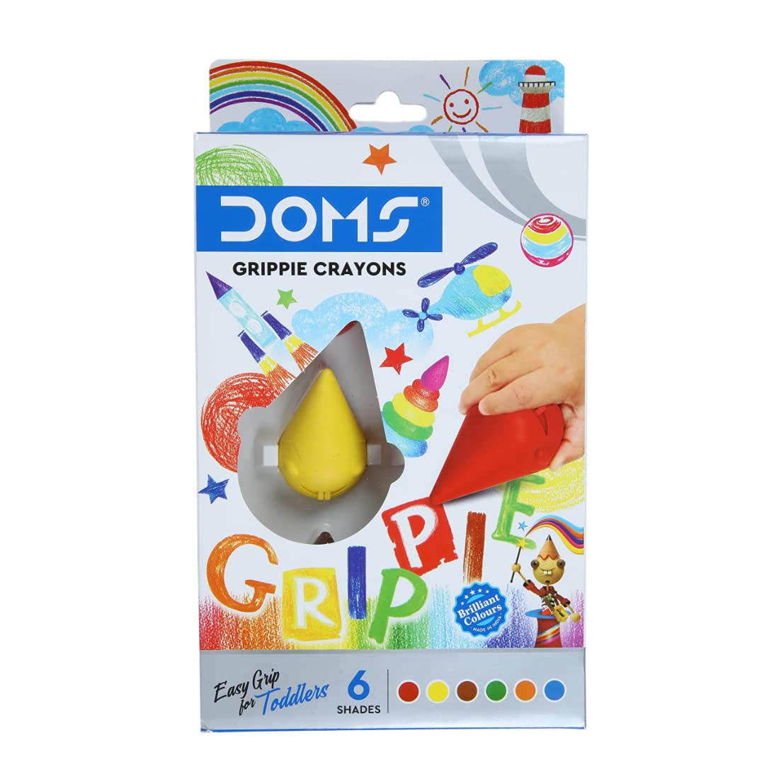 Doms Grippie Crayons 6 Shades Doms Grippie Crayons – 6 Vibrant Shades for Easy Grip Coloring