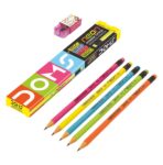 Doms Neon Eraser Tipped Graphite Pencil Box Pack of 4pcs. - Image 2