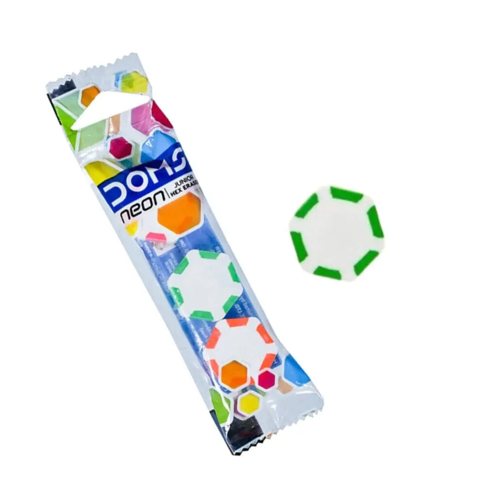 Doms Neon Junior Hex Eraser Pack of 3