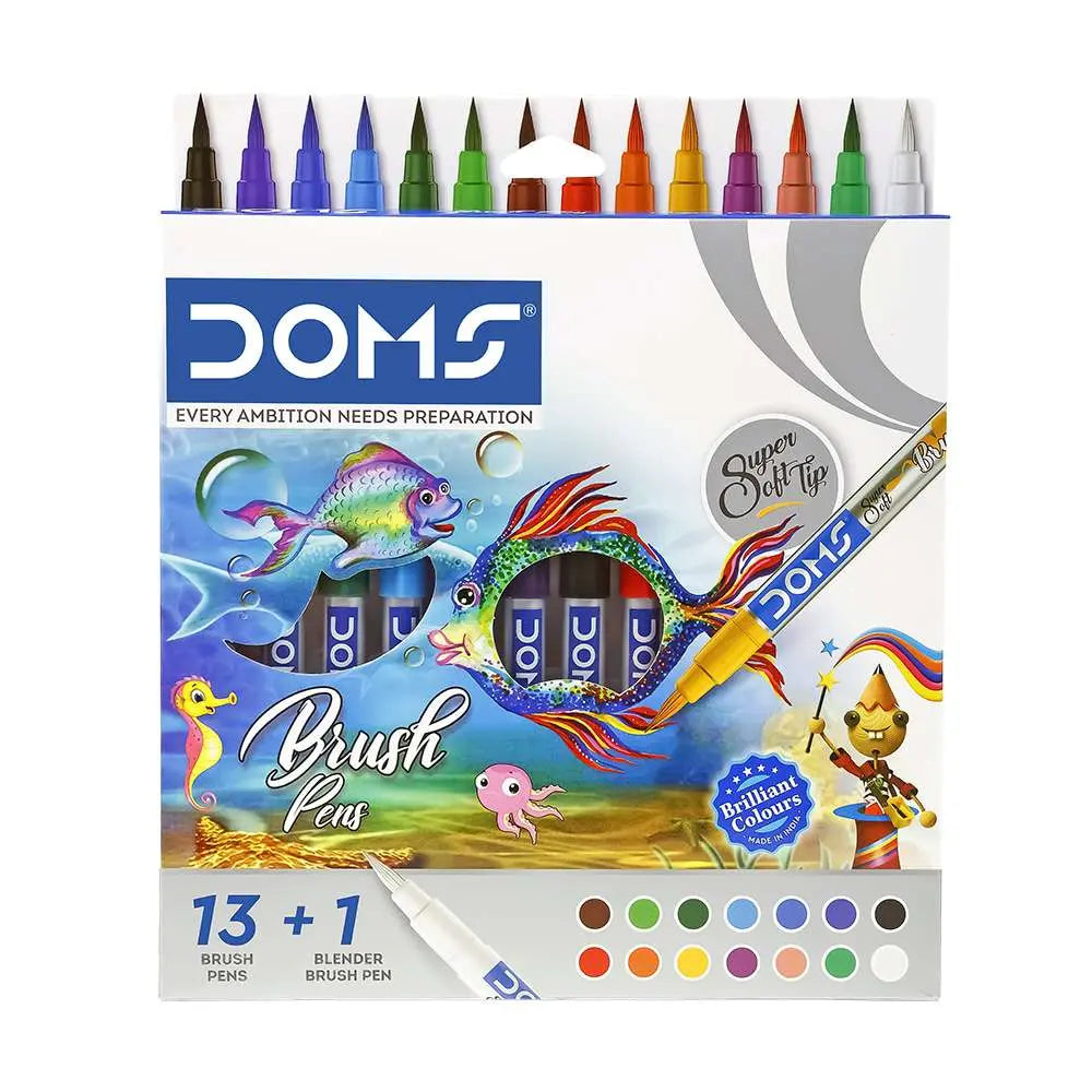 Doms Non-Toxic Multicolor Brush Pen Set Super Soft Fine Tip Brush Pens 13+1