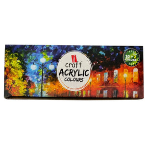 iCraft Acrylic Colours Set 12 Shades 20ml | Acrylic Paint Set for Beginners, Students & Canvas Painting