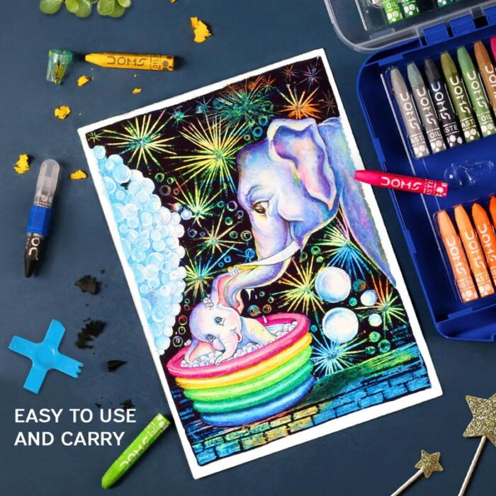Doms Jumbo Oil Pastel Set - Non-Toxic Hexagonal Crayons in Plastic Carry Case - Image 4