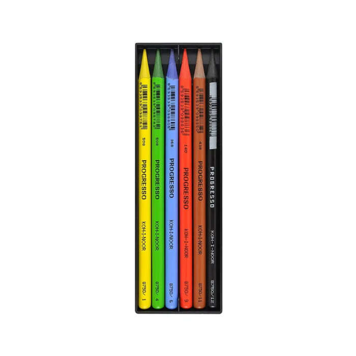 Koh-I-Noor Progresso Woodless Artist's Coloured Pencils - Set of 6 Assorted Colours