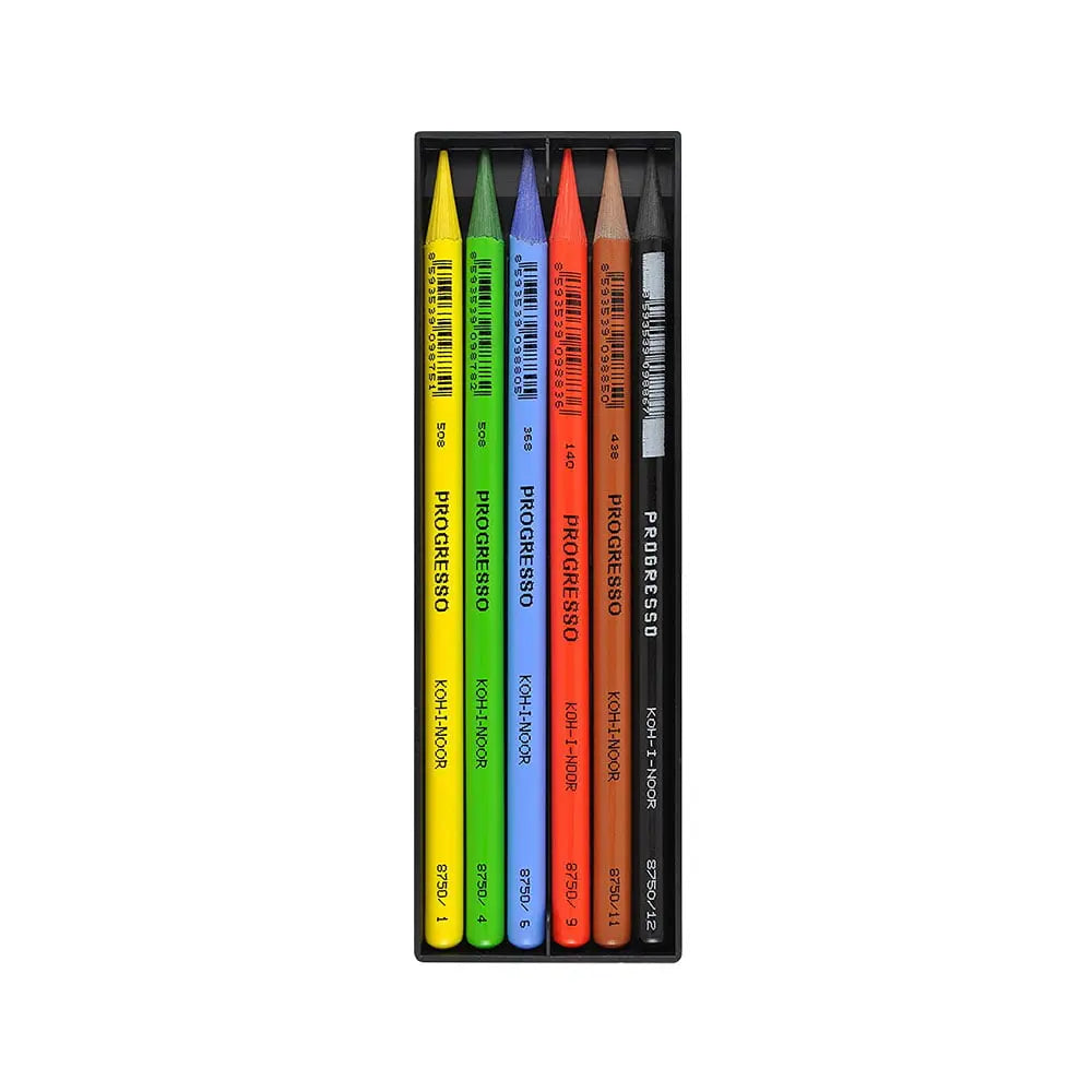 Koh-I-Noor Progresso Woodless Artist's Coloured Pencils - Set of 6 Assorted Colours