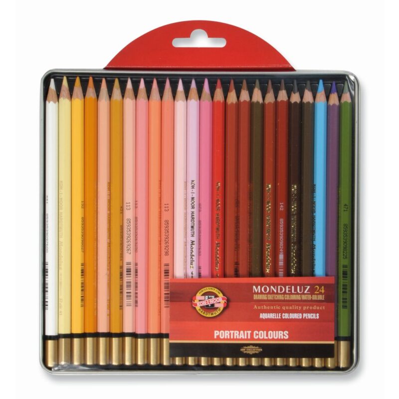 Kohinoor Hardtmuth Mondeluz Aquarelle Coloured Pencils – Portrait Set (24 Colours, Tin Box)
