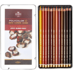 Kohinoor Hardtmuth Polycolor Artists Coloured Pencils - Brown Line Set Of 12 In Tin Box