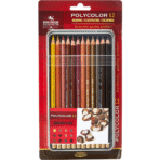 Kohinoor Hardtmuth Polycolor Artists Coloured Pencils - Brown Line Set Of 12 In Tin Box