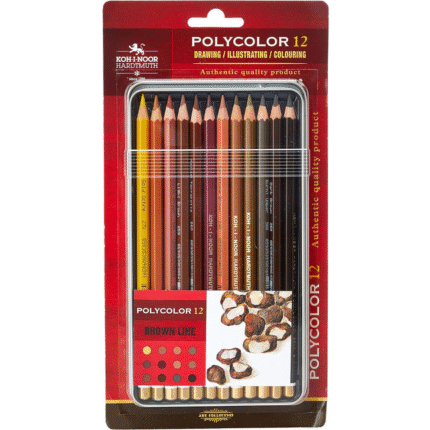 Kohinoor Hardtmuth Polycolor Artists Coloured Pencils - Brown Line Set Of 12 In Tin Box