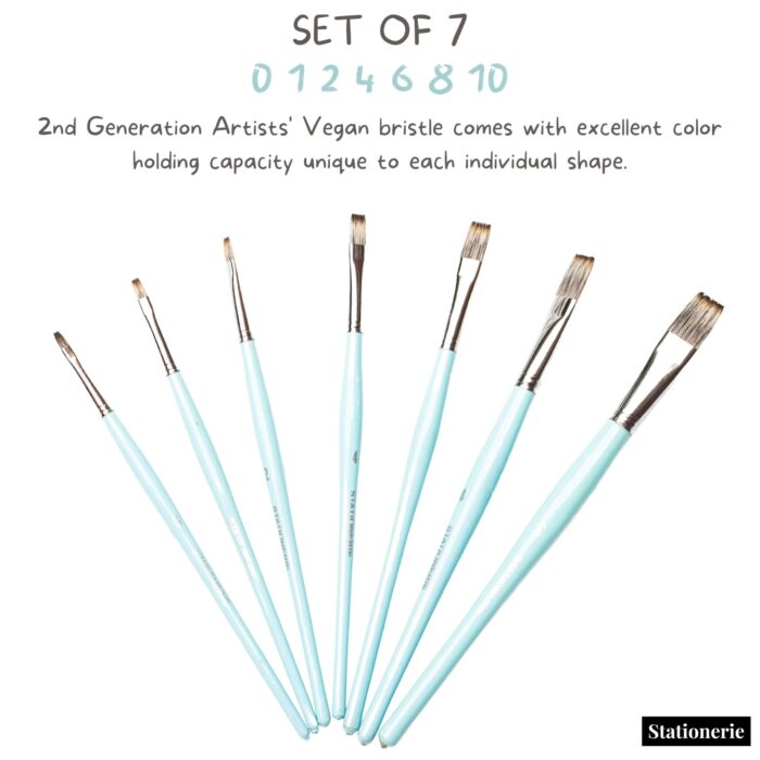 Stationerie Flat Brush Set 7 (2ND Gen Aquasync Vegan Bristle, Oval Handles) Icy Blue Edition - Image 1