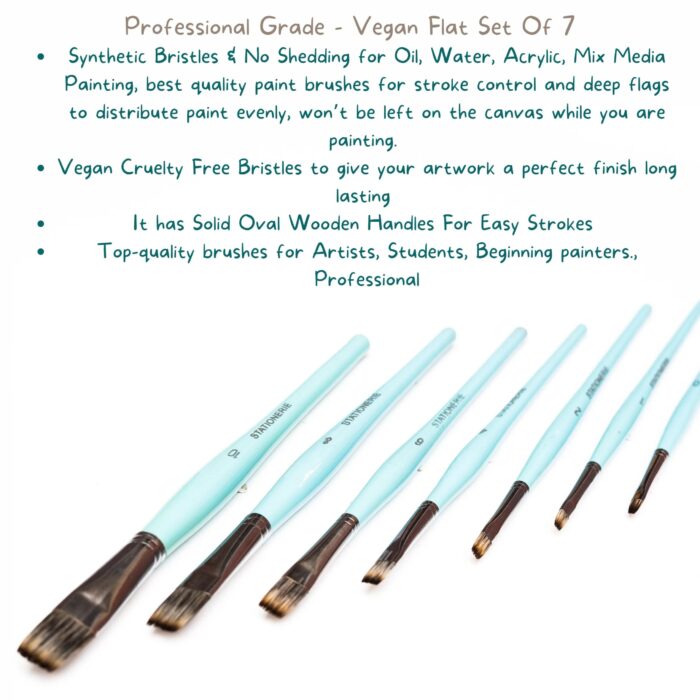 Stationerie Flat Brush Set 7 (2ND Gen Aquasync Vegan Bristle, Oval Handles) Icy Blue Edition - Image 2